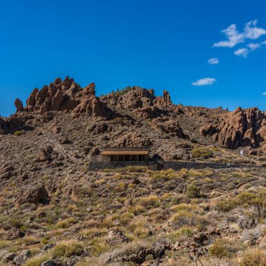 Teide Ulusal Parkı 'ndaki lav manzarası, Tenerife' deki Rocky volkanik manzarası, Kanarya Adaları, İspanya