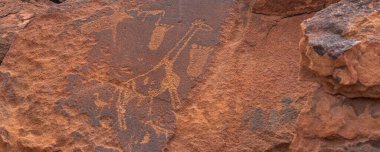 Tarih öncesi Bushman gravürleri, Twyfelfontein, Namibya 'da kaya resimleri, Afrika' nın hayvanlarını taşa boyamış, Damaraland Buschmann tabloları.