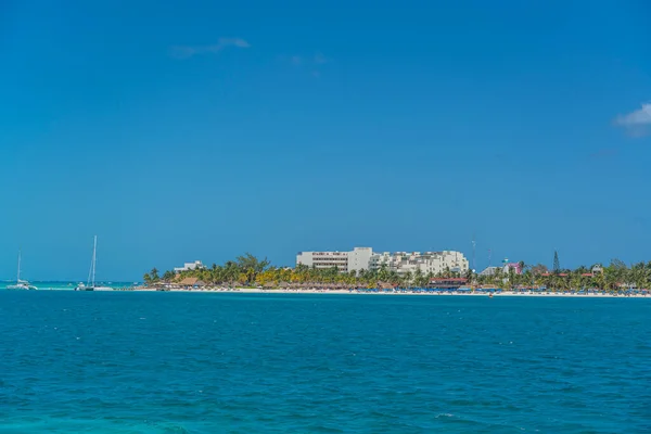 Norten Stranden Färgglada Isla Mujeres Nära Cancun Mexiko Utsikt Från — Stockfoto