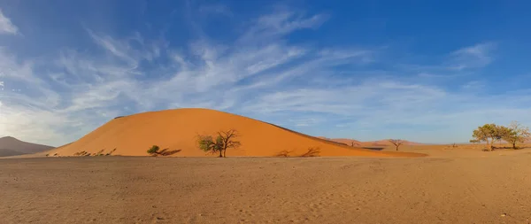 Wydmy Pustyni Namib Sossusvlei Godzinach Porannych Tło Błękitne Niebo Pięknymi — Zdjęcie stockowe