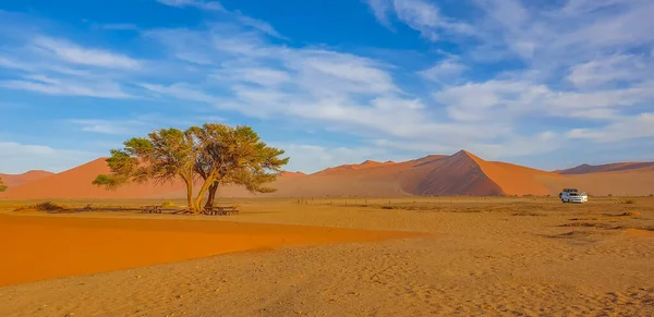 Дюны Пустыни Намиб Соссусвлее Утром Голубое Небо Красивыми Облаками Намиб — стоковое фото