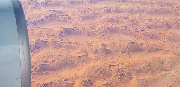 Légi Kilátás Homokdűnék Rub Khali Sivatag Egy Repülőgép Napkeltekor — Stock Fotó