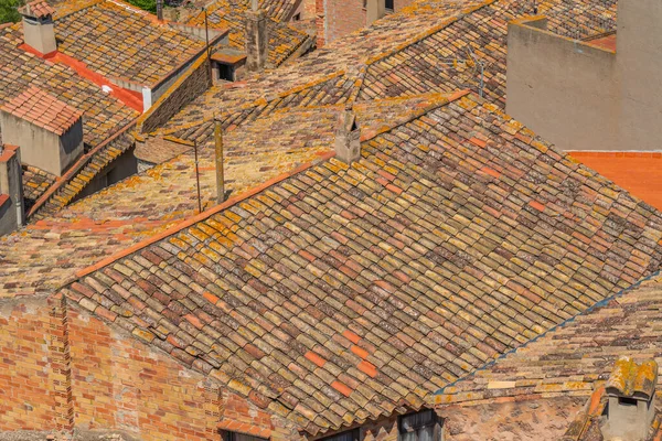 Roofs of old spanish houses at Pratdip, Catalunya Spain, close up