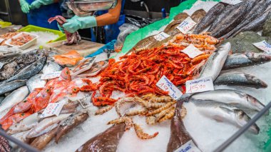 Balık ve diğer deniz ürünleri İspanyol pazarında satışta.