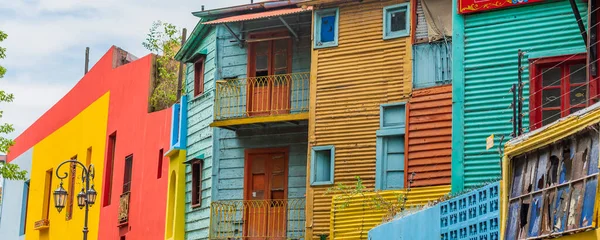 Calle Caminito Boca Panorama Con Coloridos Edificios Con Ventanas Colores — Foto de Stock