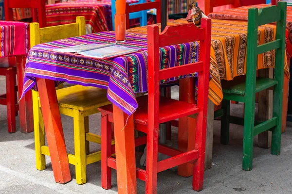 Caminito Street, in La Boca with colorful table and chair, Buenos Aires — Stock Photo, Image