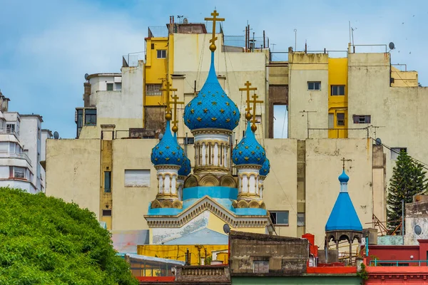 Ρωσική Ορθόδοξη Εκκλησία με τους θόλους μπλε κρεμμύδι στο Μπουένος Άιρες, Αργεντινή — Φωτογραφία Αρχείου
