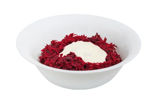 Grated beets with sour cream in a dish — Stock Photo, Image