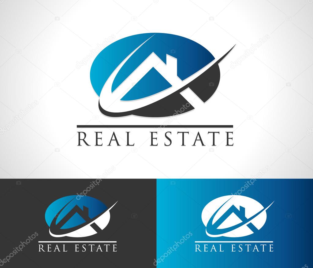 Real estate logo icon with roof and swoosh graphic element