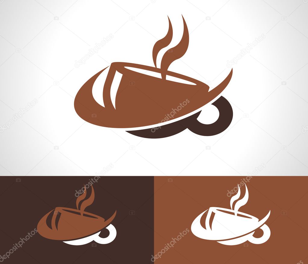 Coffee cup logo icon with swoosh graphic element