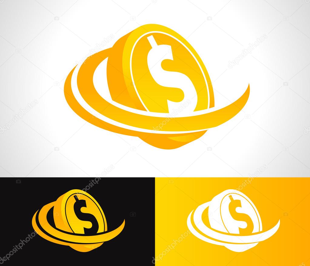 Dollar coin logo icon with swoosh graphic element