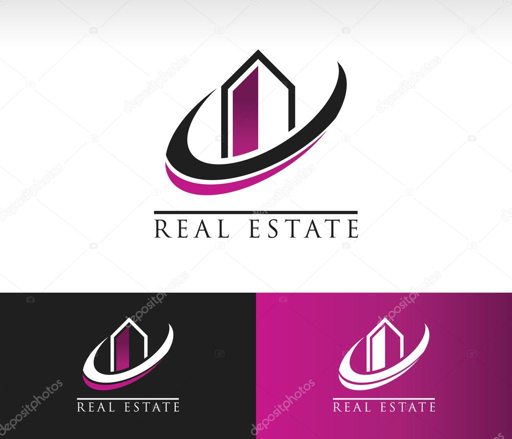 Modern building logo icon with swoosh graphic element