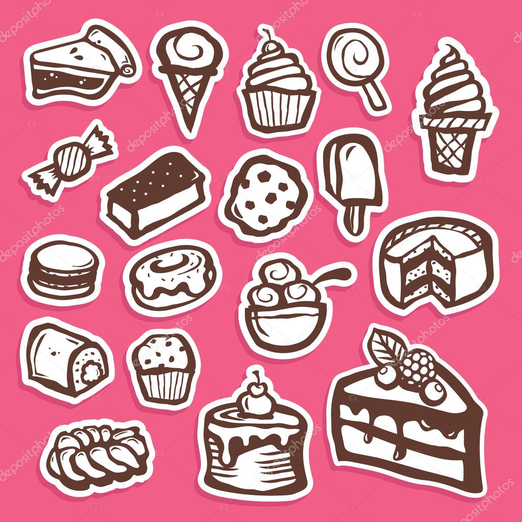 Set of dessert baking and sweet sticker icons
