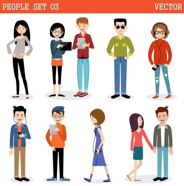 Set of modern people, men and women. — Stock Vector