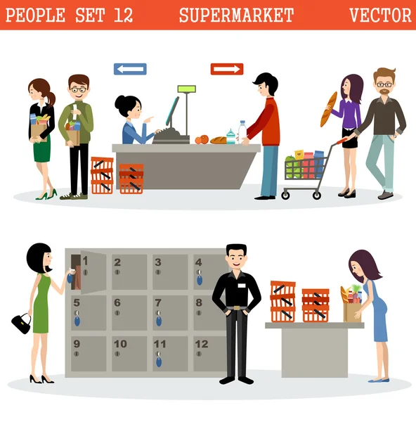 Люди в супермаркеті з покупками — стоковий вектор