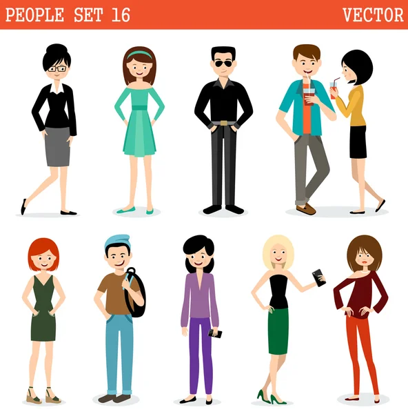 Conjunto de personas modernas, hombres y mujeres . — Vector de stock