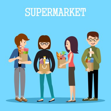 İnsanlar bir süpermarkette satın almalarla