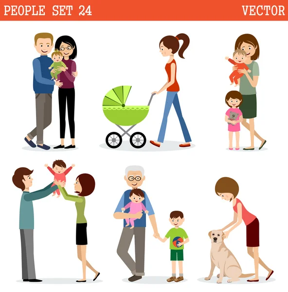 Ensemble vectoriel de personnes avec enfants — Image vectorielle