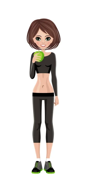 Chica deportiva con manzana — Archivo Imágenes Vectoriales