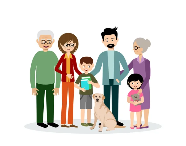 Familia. Padres, hijos, abuela y abuelo — Vector de stock