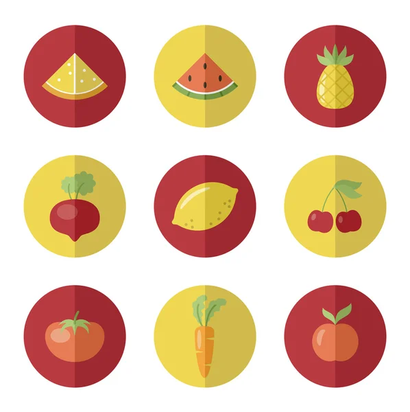 Conjunto de iconos de frutas y verduras — Archivo Imágenes Vectoriales