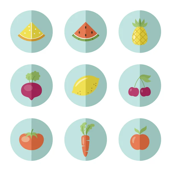 Set van groente- en fruiticonen — Stockvector