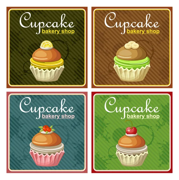Ensemble de quatre affiches vintage cupcake . — Image vectorielle