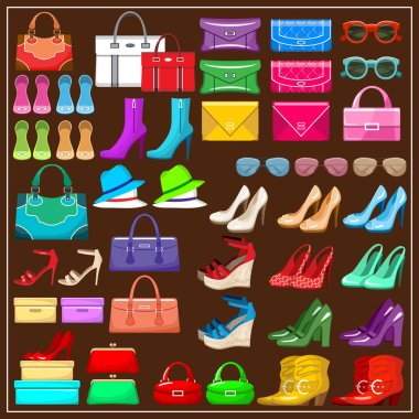 Set shoes, handbags and accessories. vector illustration clipart
