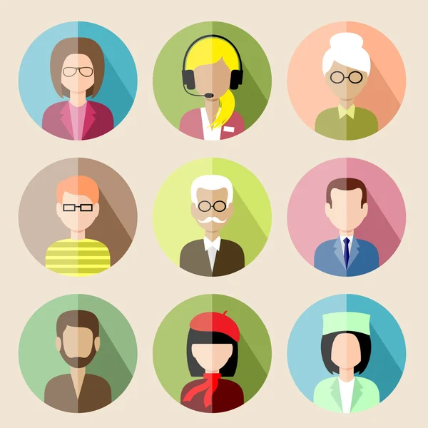 Set of circle flat icons with people. vector illustration — Stock Vector