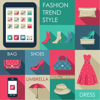 düz tasarım moda simge kümesi