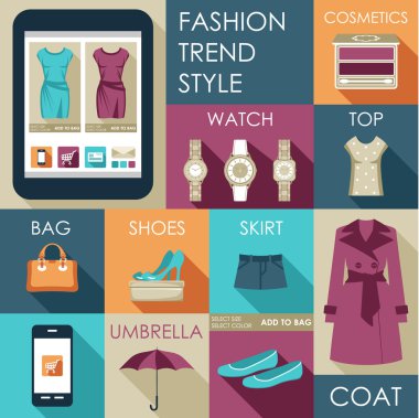 düz tasarım moda simge kümesi