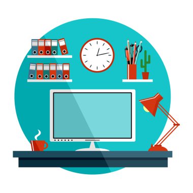 ofis işleri, ekipman ile düz vektör çizim.