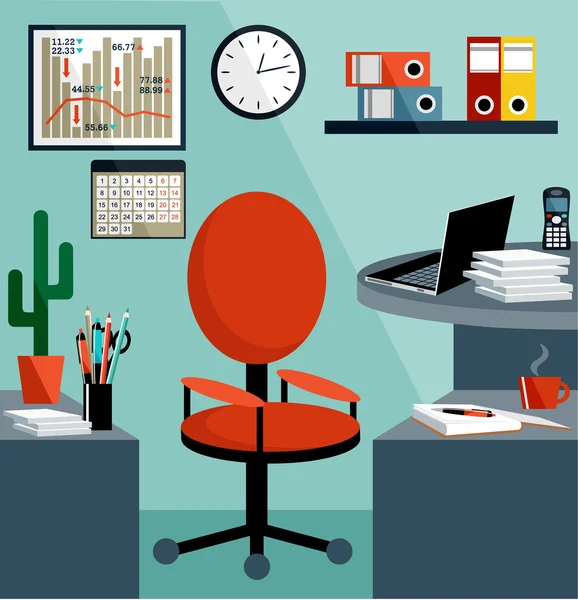 Business workplace with office things, equipment, objects. — Stock Vector