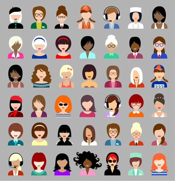 Ensemble d'icônes rondes plates avec des femmes . — Image vectorielle