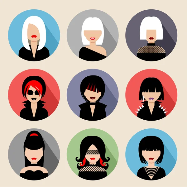 Set of circle flat icons with women. Royalty Free Stock Vectors