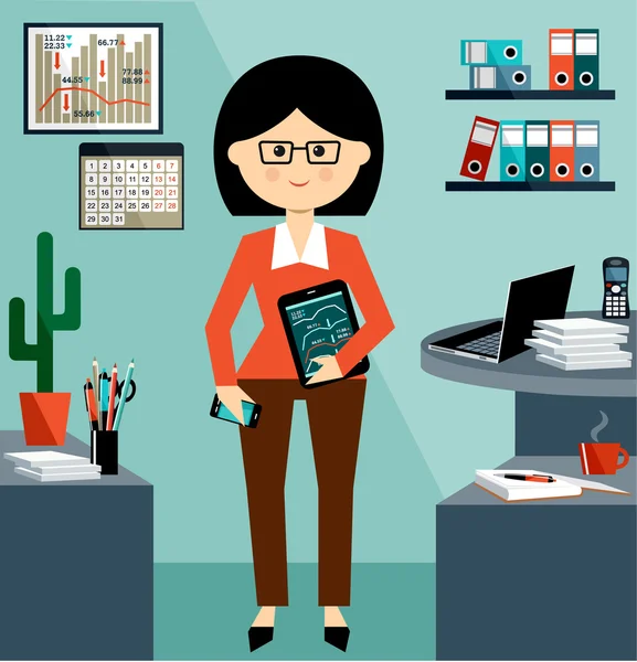 Office life. Business Woman in the style flat design — Stock Vector