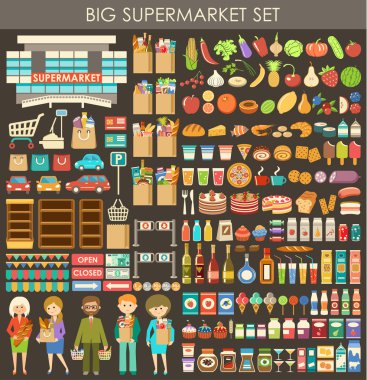 Big supermarket set. vector clipart
