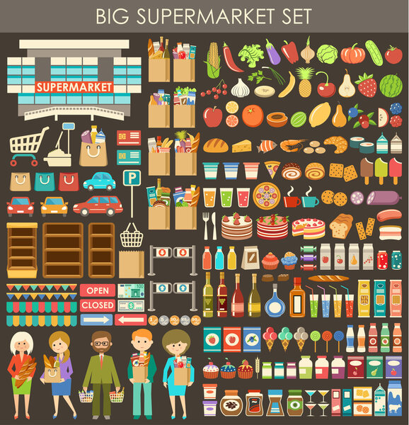 Big supermarket set. vector