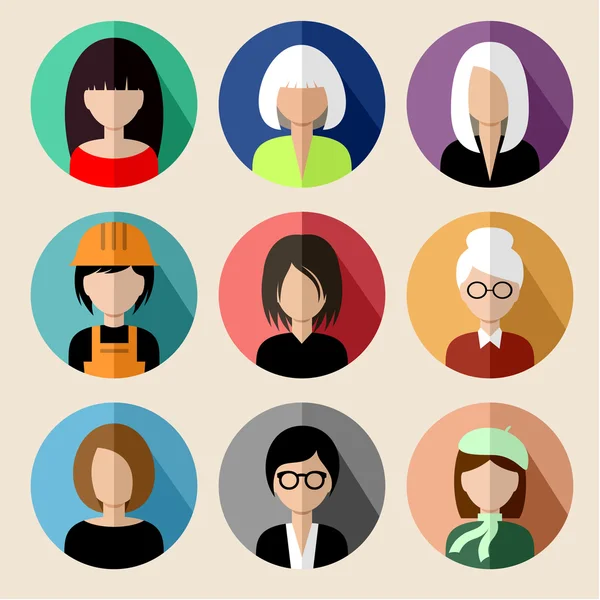 Conjunto de iconos planos redondos con mujeres . — Vector de stock