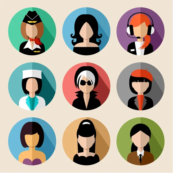 Conjunto de iconos planos redondos con mujeres . — Vector de stock