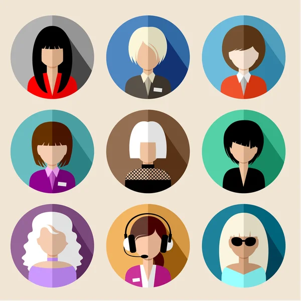 Set of round flat icons with women. — Stock Vector