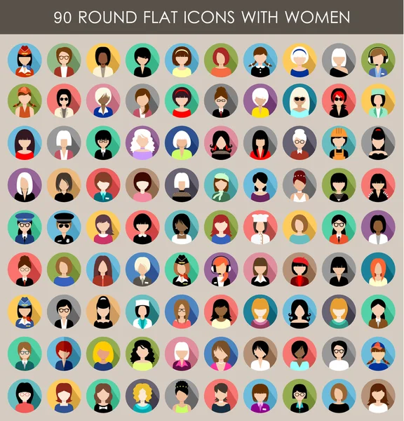 Set of round flat icons with women. Vector Graphics