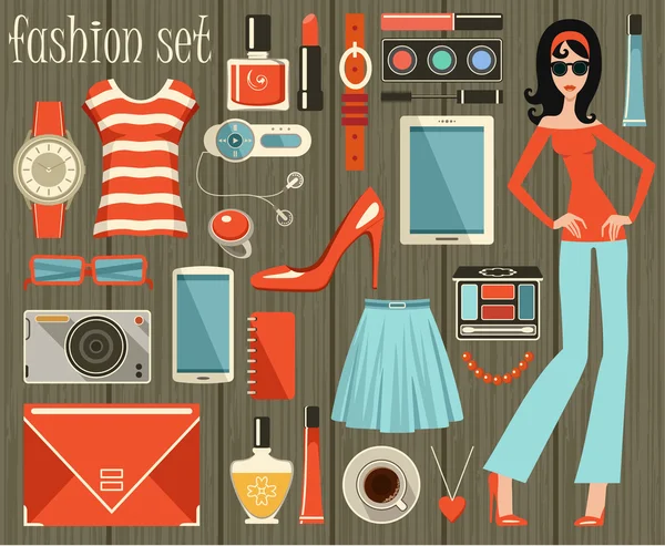 Fashion set in a style flat design. — Stock Vector