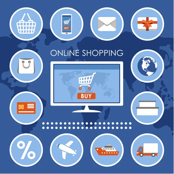 Shopping online, e-commerce, set shopping online . — Vettoriale Stock