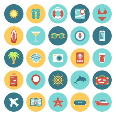 Düz simgeler Web ve mobil uygulamalar için ayarlayın. Seyahat. 