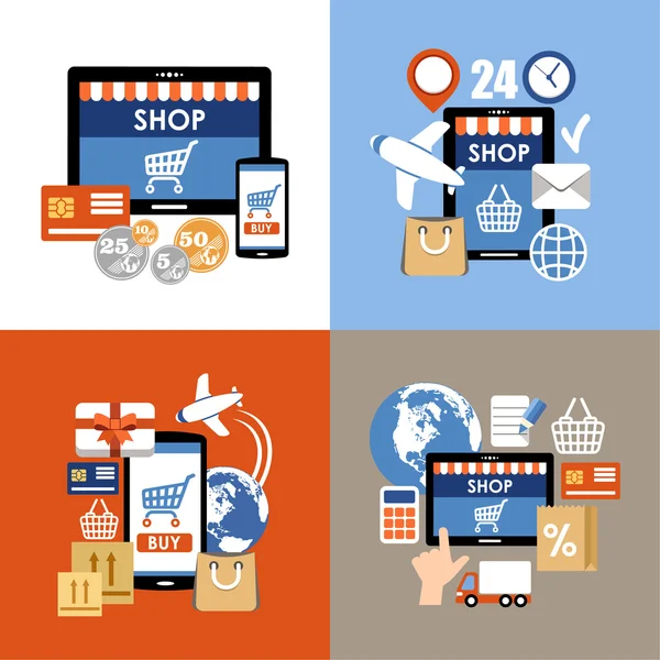 Compras na Internet, e-commerce, conjunto de compras online . — Vetor de Stock