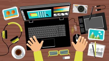 Flat design of creative office workspace clipart