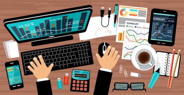 Office çalışma alanının düz tasarım