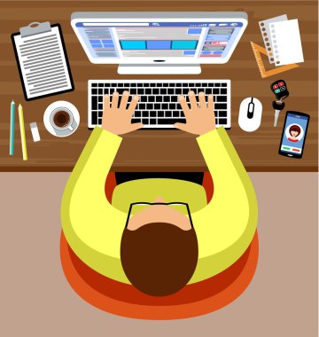 Office çalışma alanının düz tasarım