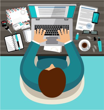 Office çalışma alanının düz tasarım